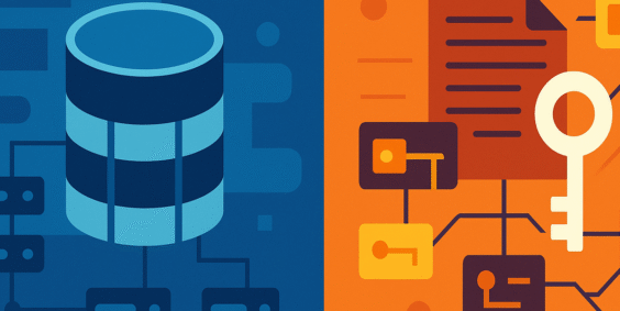 Ilustração de sql ao lado esquerdo e nosql no lado direito